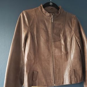 100% Brown Leather Sleek Racing Style Jacket